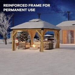 10x10 Ft Hardtop Gazebo With Netting And Curtains, Wood Gazebo Heavy Duty Double Roof For Patio, Backyard -Home Decor Store GUEST 980adb78 6f44 4a64 9ed7 71afe879bf50