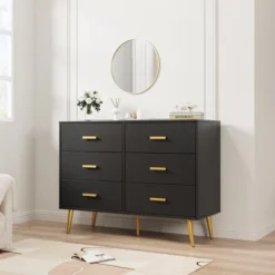 Whizmax White 6 Drawer Dresser With Storage Space, Modern Wooden Dresser With Gold Handles, Chest Dresser With Deep Drawers For Bedroom, Living Room -Home Decor Store GUEST 99088a94 42f9 4b0d b5fa ff272ea3f78d