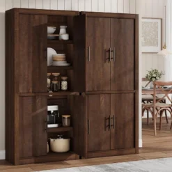 Tall Farmhouse Pantry Cabinet - 4-Door Storage With Adjustable Shelves, Freestanding For Kitchen -Home Decor Store GUEST 991d3932 ee0c 4b60 89d1 c4a993e337c4