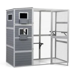 Large Outdoor Catio Cat Enclosures With Waterproof Roof 2 Jumping Platforms And Resting Rooms 4-Tier Cat Playpen Wooden Cat Enclosure Indoor Outdoor