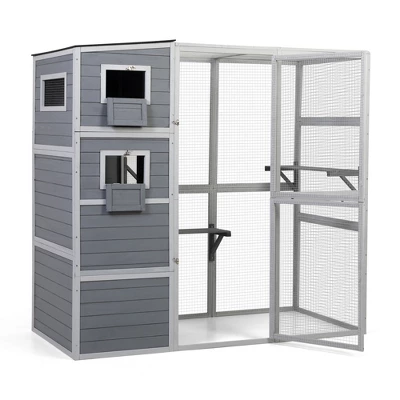 Large Outdoor Catio Cat Enclosures With Waterproof Roof 2 Jumping Platforms And Resting Rooms 4-Tier Cat Playpen Wooden Cat Enclosure Indoor Outdoor 1 Large Outdoor Catio Cat Enclosures With Waterproof Roof 2 Jumping Platforms And Resting Rooms 4-Tier Cat Playpen Wooden Cat Enclosure Indoor Outdoor