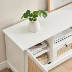 Rattan TV Stand For 65 Inch TV, White Entertainment Center For Living Room, Boho TV Console With 2 Cabinets & Drawer, TV Stand With Storage -Home Decor Store GUEST 9a8831c8 8364 4f97 a3bc 9ba0fa54c99c