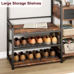 Hall Tree Shoe Bench, 8 Sturdy Hooks, 5-in-1 Industrial Entryway Bench With Storage Drawer, Coat Rack For Apartment, Bedroom, Rustic Brown -Home Decor Store GUEST 9aa524c2 cdf8 4d60 bd20 0c10540eaf03