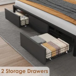 Whizmax King Size Bed Frame With Upholstered Headboard, Industrial King Platform Bed With 2 Storage Drawers And Charging Station, No Box Spring Needed 9 Whizmax King Size Bed Frame With Upholstered Headboard, Industrial King Platform Bed With 2 Storage Drawers And Charging Station, No Box Spring Needed -Home Decor Store GUEST 9db5ca89 dc4f 41ac b9f8 2a9dd2e5acd6