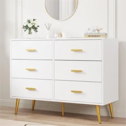 Whizmax White 6 Drawer Dresser With Storage Space, Modern Wooden Dresser With Gold Handles, Chest Dresser With Deep Drawers For Bedroom, Living Room -Home Decor Store GUEST a057d63c 9d16 4547 b4d6 4881ad0bb985
