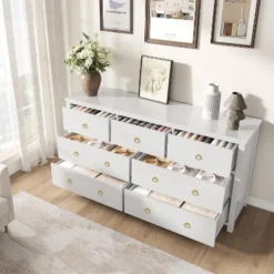 Modern 7 Dresser For Bedroom, 47.2" Wide Dresser With Storage, Wooden Closet Dressers Chest Of Drawers Freestanding, White -Home Decor Store GUEST a0a76b5f 7131 48cc b71b 2cc6be2edaa2