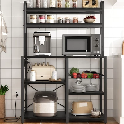 Kitchen Baker Rack With Wire Basket, Microwave Stand With Power Outlet, Large Open Storage Shelves, 6-Tier Freestanding Utility Storage Shelf 8 Kitchen Baker Rack With Wire Basket, Microwave Stand With Power Outlet, Large Open Storage Shelves, 6-Tier Freestanding Utility Storage Shelf - Image 8
