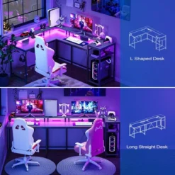 68" L Shaped Gaming Desk, Computer Desk With Power Outlets & LED Lights, Home Office Desk With File Drawer -Home Decor Store GUEST a2ccc836 04a3 4a41 97f4 afc8da04f7e0