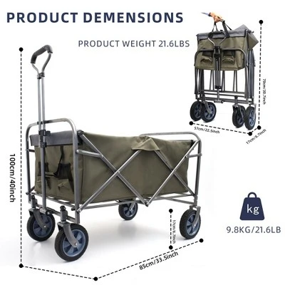 Collapsible Foldable Wagon, Portable Collapsible Wagon Carts, Beach Large Capacity Heavy Duty Folding Wagon For Sports, Shopping, Camping, Hiking 2 Collapsible Foldable Wagon, Portable Collapsible Wagon Carts, Beach Large Capacity Heavy Duty Folding Wagon For Sports, Shopping, Camping, Hiking - Image 2