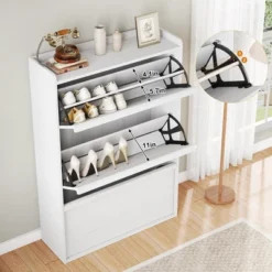 Shoe Cabinet With 3 Flip Drawers, Shoe Storage For Entryway, Wooden Shoe Organizer Cabinet, Hidden Shoe Rack For Hallway, Living Room, Rustic White -Home Decor Store GUEST a35b9d4f b841 4684 ba56 d5cc184d1d96