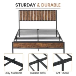 Full Size Bed Frame With Wood Headboard,Metal Bed Frame With 14 Heavy Duty Steel Slats,No Box Spring Needed,Noise-Free,Retro Brown -Home Decor Store GUEST a450bc72 2766 48f5 91c2 0b5f893463cb