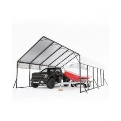 13'x26'x11' Oversized Metal Carport, Steel Heavy Duty Carport For All-Weather, Permanent Shelter For Boats, Pickup Trucks, And Tractors, N.W. 780 Lbs -Home Decor Store GUEST a59d1064 f7ea 42b8 a84a ce180e62c99b