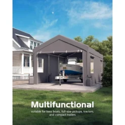 13'x20' Upgraded Carport With 200g Tarp For All-weather; Heavy-duty Reinforced Steel Frame, Perfect For Full-size Pickup Trucks. Silver Gray. -Home Decor Store GUEST a67c4789 55a5 4a76 a31b 44f651945e62