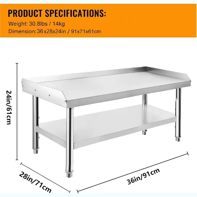 36"x28"x24" Stainless Steel Equipment Grill Stand Table,1000 Lbs Top Shelf,220 Lbs Bottom Shelf,Adjustable Legs,2" Edge Baffle 6 36"x28"x24" Stainless Steel Equipment Grill Stand Table,1000 Lbs Top Shelf,220 Lbs Bottom Shelf,Adjustable Legs,2" Edge Baffle - Image 6