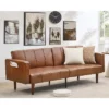 75" Mid-Century Futon Sofa Bed - PU Leather Convertible Sleeper Couch With Adjustable Backrest & Side Pockets For Living Room & Bedroom