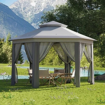 10x10 FT Pop Up Canopy Tent, Gazebo With Mosquito Netting, Adjustable Height Outdoor Gazebo 9 10x10 FT Pop Up Canopy Tent, Gazebo With Mosquito Netting, Adjustable Height Outdoor Gazebo - Image 9