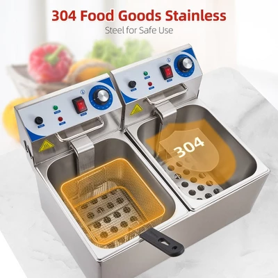 Whizmax Electric Deep Fryer, 10 L X 2 Deep Fryer With Basket, Adjustable Temperature Control, Nuggets, Chips & More,Stainless Steel,Sliver 4 Whizmax Electric Deep Fryer, 10 L X 2 Deep Fryer With Basket, Adjustable Temperature Control, Nuggets, Chips & More,Stainless Steel,Sliver - Image 4