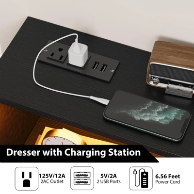 Dresser With Charging Station, LED TV Stand Dresser With 6 Drawers, Wood Modern Dressers & Chests Of Drawers For Closet 4 Dresser With Charging Station, LED TV Stand Dresser With 6 Drawers, Wood Modern Dressers & Chests Of Drawers For Closet - Image 4