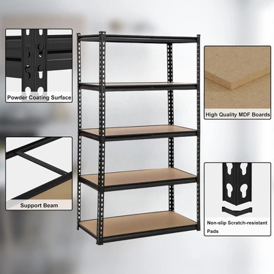 5-Tier Heavy-Duty Metal Storage Rack, Adjustable Utility Shelving Unit For Garage, Warehouse, Pantry, Kitchen, 48" L X 18" W X 73" H 5 5-Tier Heavy-Duty Metal Storage Rack, Adjustable Utility Shelving Unit For Garage, Warehouse, Pantry, Kitchen, 48" L X 18" W X 73" H - Image 5