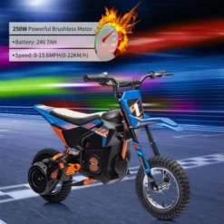 24V Electric Off-Road Motorcycle,250W Motor 13.6MPH Fast Speed Motocross,Leather Seat Dirt Bike