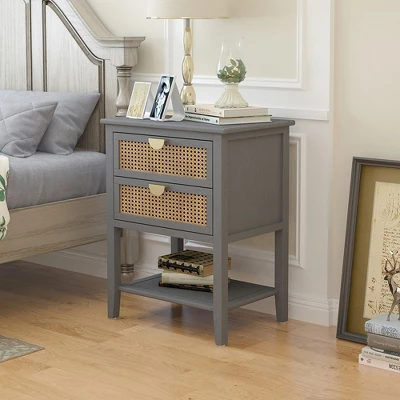 Night Stands Bedside Rattan End Tables With 2 Drawers Bottom Shelf Bedroom End Table Rattan Drawer End/Side Table For Guest Room Study Room 1 Night Stands Bedside Rattan End Tables With 2 Drawers Bottom Shelf Bedroom End Table Rattan Drawer End/Side Table For Guest Room Study Room