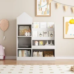 Wooden Kids Bookshelf Toy Storage Organizer With Bookcase, Kid's Bin Storage Unit With 6 Compartments 2 Baskets Bins Toys Box Organizer -Home Decor Store GUEST aab28ac8 c237 42ae b0fe acaa7bfa28bf