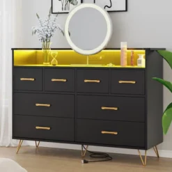 Dresser For Bedroom With LED Light & Power Outet, 8 Drawers Wooden Dressers With Open Space, Modern Chest Of Wide Drawers 21 Dresser For Bedroom With LED Light & Power Outet, 8 Drawers Wooden Dressers With Open Space, Modern Chest Of Wide Drawers -Home Decor Store GUEST aaed5e65 9e20 461d 94ef b8bd4ce56710