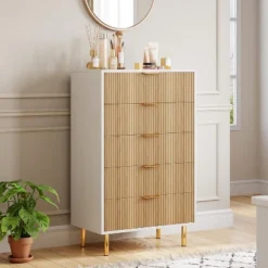 5 Drawer Fluted Wood Dresser For Bedroom, 29.5" Wide Large Modern Chest Of Drawers, White Dresser With Gold Handle, TV Stand 20 5 Drawer Fluted Wood Dresser For Bedroom, 29.5" Wide Large Modern Chest Of Drawers, White Dresser With Gold Handle, TV Stand -Home Decor Store GUEST abd2336a 8aaa 4d9b 85f1 6b6b149aa244
