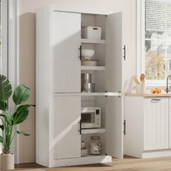 Tall Farmhouse Pantry Cabinet - 4-Door Storage With Adjustable Shelves, Freestanding For Kitchen -Home Decor Store GUEST ac3ecc16 27e4 42e7 b2cf 770e29db8525