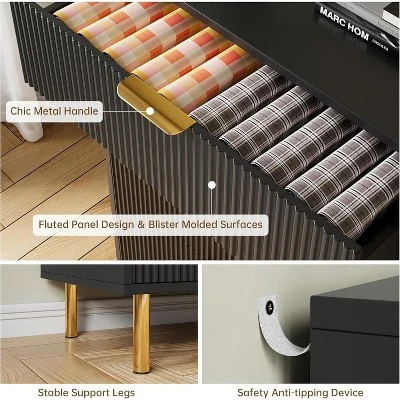 5 Drawer Fluted Wood Dresser For Bedroom, 29.5" Wide Large Modern Chest Of Drawers, White Dresser With Gold Handle, TV Stand 7 5 Drawer Fluted Wood Dresser For Bedroom, 29.5" Wide Large Modern Chest Of Drawers, White Dresser With Gold Handle, TV Stand - Image 7