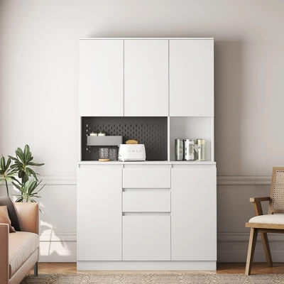 74" Kitchen Pantry Cabinet With Charging Station, Freestanding Buffet Cupboards Sideboard With Drawer, Modern Pantry Cabinet With Microwave Stand 1 74" Kitchen Pantry Cabinet With Charging Station, Freestanding Buffet Cupboards Sideboard With Drawer, Modern Pantry Cabinet With Microwave Stand