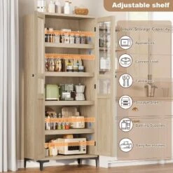 63 Inch 5 Tier Bathroom Tall Storage Cabinet With Glass Doors And Adjustable Shelves, Kitchen Pantry Cabinet For Dining Room, Bathroom Natural -Home Decor Store GUEST adf31c08 5203 4692 9e78 51e3a7650c6a