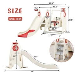 4 In 1 Kids Slide And Swing Set, Kids Playground Climber Slide Playset Includes Slide, Swing, Basketball Hoop, And Climber