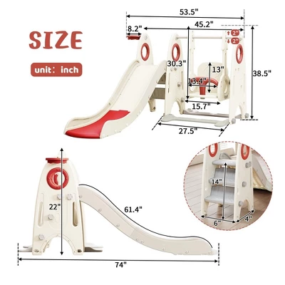 4 In 1 Kids Slide And Swing Set, Kids Playground Climber Slide Playset Includes Slide, Swing, Basketball Hoop, And Climber 1 4 In 1 Kids Slide And Swing Set, Kids Playground Climber Slide Playset Includes Slide, Swing, Basketball Hoop, And Climber