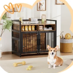 Dog Crate Furniture, Large Dog Cage For Large/Medium Dog, 48 Inch Dog Kennel With Adjustable Raised Feeders, Indoor Heavy Duty Metal Dog Crate -Home Decor Store GUEST af50e131 9508 4c60 9fd6 bfc946a20311