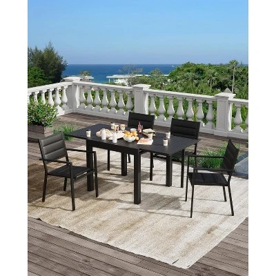 Aluminum 31"-63" Extendable Outdoor Dining Table Set For 4-6 Person, Expandable Patio Table With Aluminum Slat For Backyard, Deck 3 Aluminum 31"-63" Extendable Outdoor Dining Table Set For 4-6 Person, Expandable Patio Table With Aluminum Slat For Backyard, Deck - Image 3