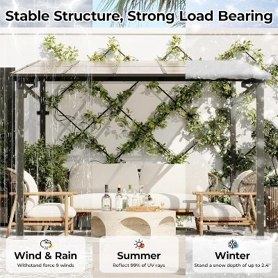 10 X 10 Outdoor Lean To Metal Awnings Large Gazebo, Hard Top Lean To Pergola Wall-Mounted 4 10 X 10 Outdoor Lean To Metal Awnings Large Gazebo, Hard Top Lean To Pergola Wall-Mounted - Image 4