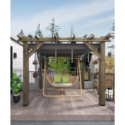 10x12x7.5FT Cedar Pergola Outdoor Wood Pergola With Canopy, Solid Structure Shelter For Deck, Garden, Backyard, And Lawn - Grey Charcoal 2 10x12x7.5FT Cedar Pergola Outdoor Wood Pergola With Canopy, Solid Structure Shelter For Deck, Garden, Backyard, And Lawn - Grey Charcoal - Image 2