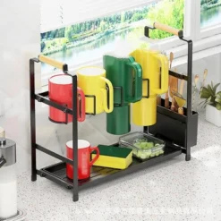 Water Bottle Organizer Double Layer Cup Holder Carbon Steel Storage Rack With Tray For Kitchen Tabletop -Home Decor Store GUEST b2a5b3a2 4d16 4349 9f84 d7822109a807