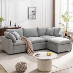 Convertible Sectional Sofa, 4 Seat L-Shaped Couch With Reversible Chaise, Sloped Armrest, Modern Upholstered Sofa For Living Room Apartment