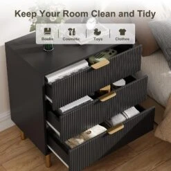 Modern 3 Drawer Dresser For Bedroom, Large Nightstand Chest Of Drawers, Modern Wood Storage Dresser Organizer With Gold Metal Handles -Home Decor Store GUEST b2ddb5db 1e1c 4951 908b 2bec950b7921