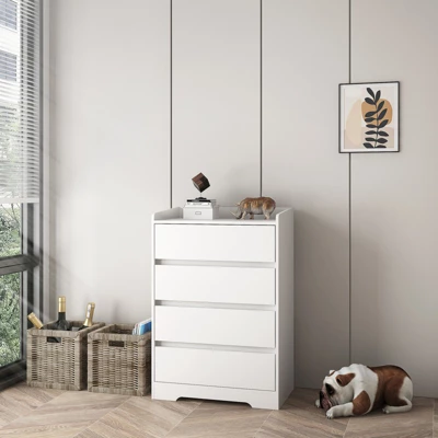 4 Drawer Dresser, Chest Of Drawers Without Handle, White Dresser For Bedroom, Waterproof Wooden Cabinet With Sturdy Frame For Living Room, Entryway 9 4 Drawer Dresser, Chest Of Drawers Without Handle, White Dresser For Bedroom, Waterproof Wooden Cabinet With Sturdy Frame For Living Room, Entryway - Image 9