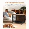 Wooden Dog Crate Furniture With Wheels And Double Door – Modern Pet House, Removable Tray, Stylish End Table For Living Room, Bedroom, And Outdoors