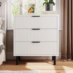 28" Wave Fluted 3-Drawer Dresser - Anti-Tip Safety, Tall Storage Chest W/Metal Legs For Bedroom & Entryway -Home Decor Store GUEST b5f60374 bfef 4b6c b4c9 dd8cd29f41c4