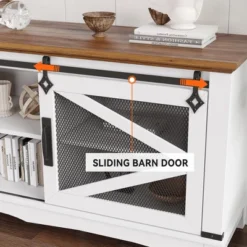 65" Modern Farmhouse TV Stand - White Entertainment Center For Up To 75" TVs With Sliding Barn Doors, Storage, And Adjustable Shelves -Home Decor Store GUEST b71de987 ad5d 437d 92bd 3002293ef0d0