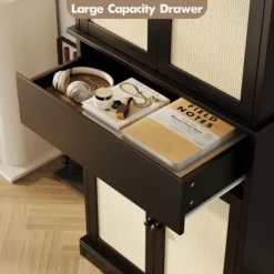 Kitchen Pantry Cabinet, Tall Storage Cabinet With Rattan Doors And Adjustable Shelves, Freestanding Cupboard With Drawer -Home Decor Store GUEST b75ad641 78c6 4049 8413 d7cdbe780dd2