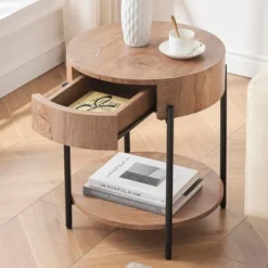 End Table Round Side Table With Drawer Circle End Tables Wooden Bedside Table -Home Decor Store GUEST b789456e b58e 4914 85fe 4b5dbc40d2c9