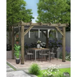 10x12x7.5FT Cedar Pergola Outdoor Wood Pergola With Canopy, Solid Structure Shelter For Deck, Garden, Backyard, And Lawn - Grey Charcoal