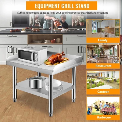 36"x28"x24" Stainless Steel Equipment Grill Stand Table,1000 Lbs Top Shelf,220 Lbs Bottom Shelf,Adjustable Legs,2" Edge Baffle 1 36"x28"x24" Stainless Steel Equipment Grill Stand Table,1000 Lbs Top Shelf,220 Lbs Bottom Shelf,Adjustable Legs,2" Edge Baffle