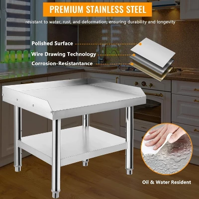 36"x28"x24" Stainless Steel Equipment Grill Stand Table,1000 Lbs Top Shelf,220 Lbs Bottom Shelf,Adjustable Legs,2" Edge Baffle 2 36"x28"x24" Stainless Steel Equipment Grill Stand Table,1000 Lbs Top Shelf,220 Lbs Bottom Shelf,Adjustable Legs,2" Edge Baffle - Image 2